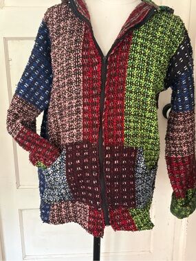 Guillermina Mexican Baja hoodie size large drug rug, Boho